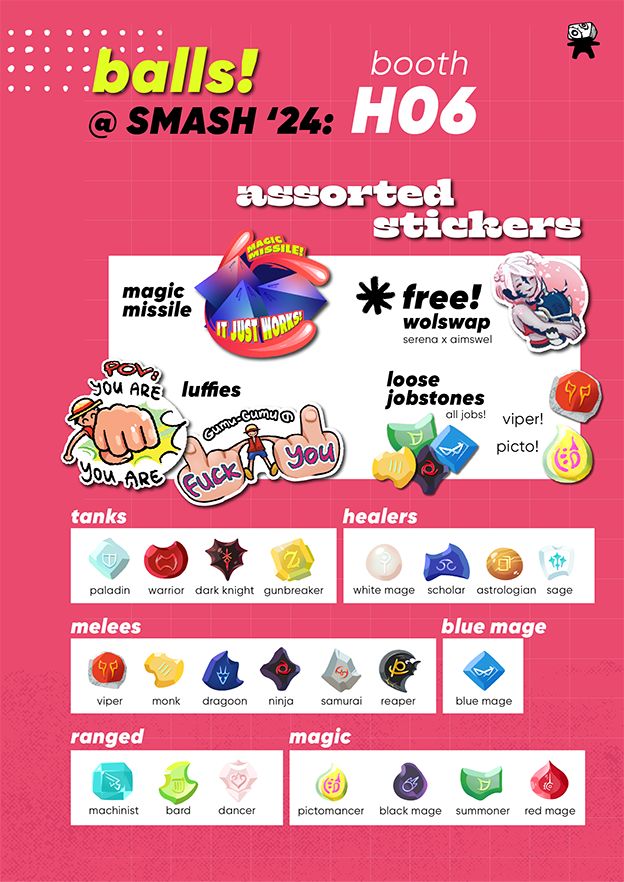 ebbstract's tweet photo. CATALOGUE. i am boothing at ho6 (balls) with the brilliant @charcharmaru @requinko @ME111ER 🥲🥲🥲🥲🥲 THANK YOU FOR VIEWING.
#smashcon #smashcon2024 https://t.co/XVyDrYp5fy