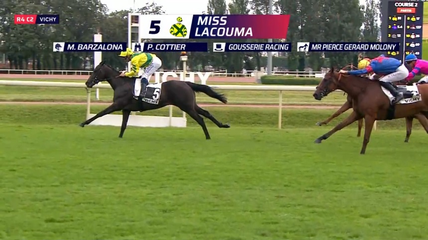 🥇 𝐌𝐈𝐒𝐒 𝐋𝐀𝐂𝐎𝐔𝐌𝐀

2nd consecutive win for 2yo MISS LACOUMA #Calyx <a href="/coolmorestud/">Coolmore</a> today in the Prix Michel Henochsberg at Vichy for P.Cottier, M.Barzalona &amp; <a href="/GousserieRacing/">Gousserie Racing</a>

She was purchased @ La Teste Breeze-up sale by Camdeborde &amp; Capucines Bldst from <a href="/piercegallagher/">Pierce gallagher</a>
