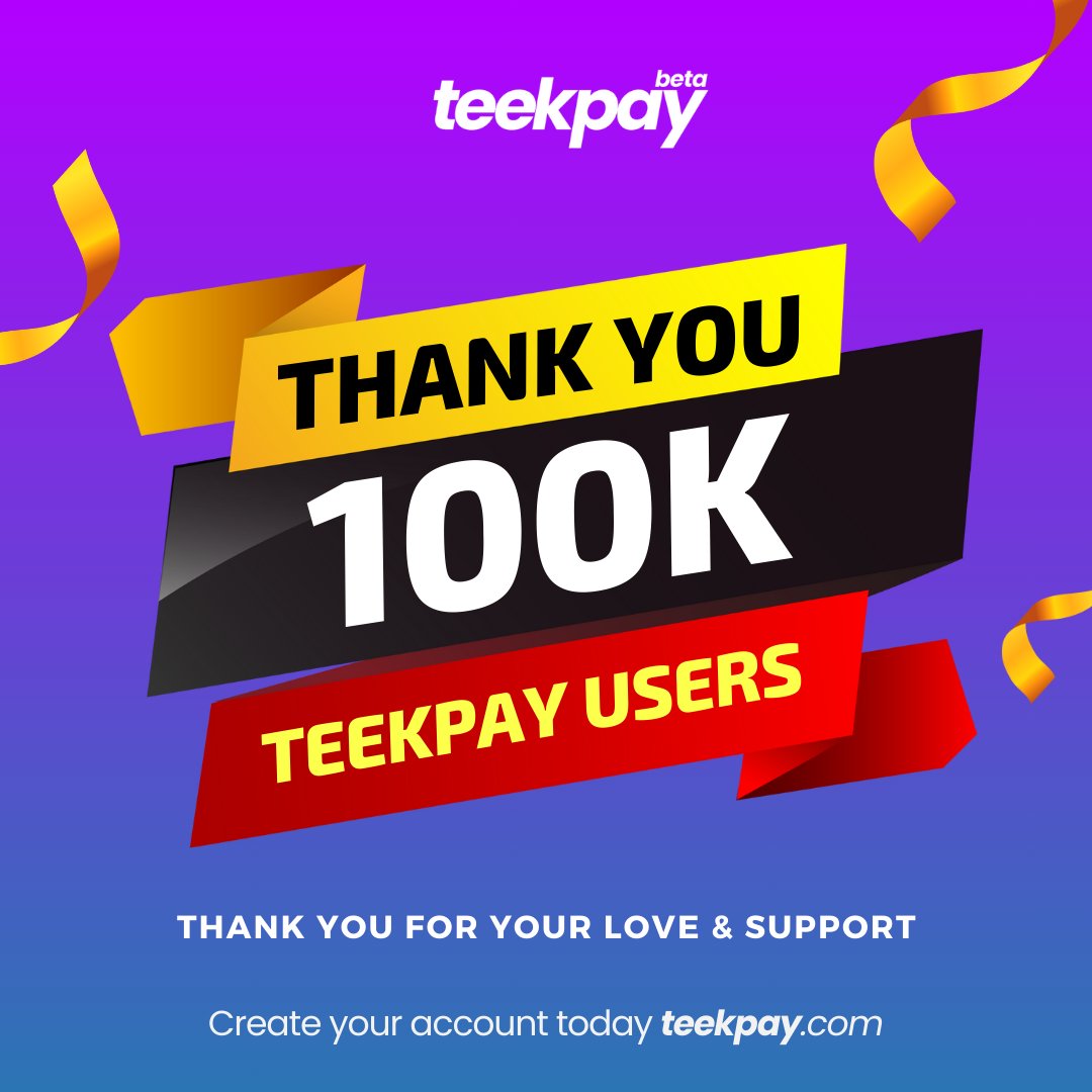 teekpay's tweet photo. 🎉 Big News! TeekPay has hit a milestone of 100k users! 🎉

TeekPay is transforming WhatsApp into a financial powerhouse, enabling users to send and receive money directly through the app. Turn your WhatsApp into a wallet!

💸 Send and receive payments with ZERO fees 💳 Spend your WhatsApp balance using a card 🔄 Top up by bank, card, or crypto
Join the revolution today! Create your account at https://t.co/OkYDlMmstA

#TeekPay #100KUsers #WhatsAppWallet #Fintech #PaymentsRevolution #Crypto #DigitalPayments