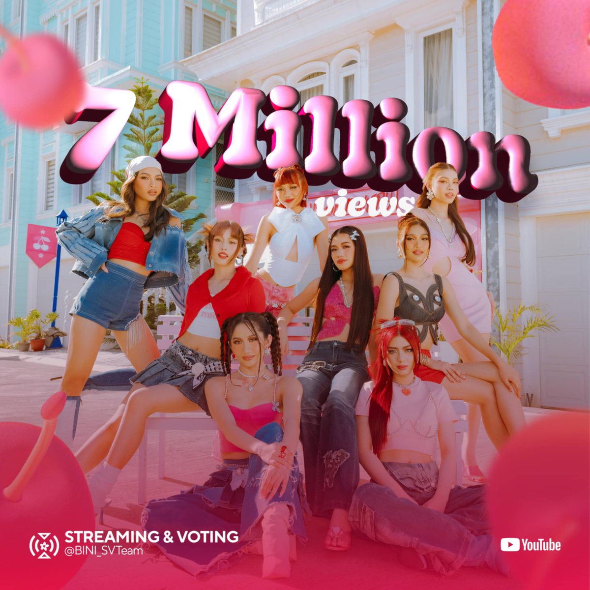 BINI_StreamTeam's tweet photo. HAPPY 7 MILLION VIEWS 🍒

THE NATION'S GIRL GROUP'S CHERRY ON TOP HAS REACHED 7 MILLION VIEWS WITHIN 5 DAYS AFTER RELEASE! 🥰

Congratulations BINI and Blooms. 🌸
Thank you for streaming! 😁

🔗: https://t.co/2DDsvOg600

#BINI_CherryOnTop
#BINI @BINI_ph https://t.co/34R1ZkLXYB
