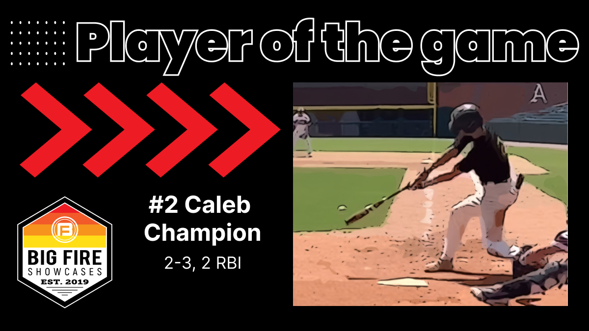 Final:

5 Star Arkansas 18U Black - 11
Arkansas Express 18 - 7

PoG: @championcaleb7
Caleb Champion #2 2024 | 5 Star Arkansas 18U Black SEMO Signee 
2-3, 2 RBI, 2 diving catches in CF

#bigfire