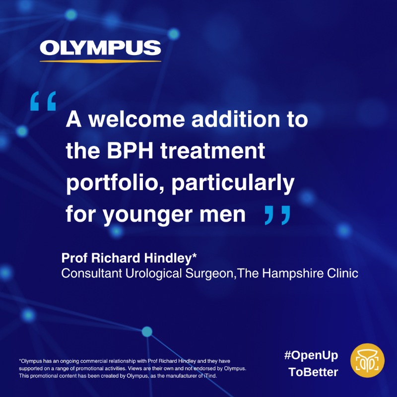 OlympusMedUKIE's tweet photo. When you #OpenUpToBetter with iTind you could be opening up ''a welcome addition to the BPH treatment portfolio, particulary for younger men'' according to @RichardHindley1 who now offers iTind to his patients.

Find out more about iTind now
https://t.co/bzt3RD8ANh