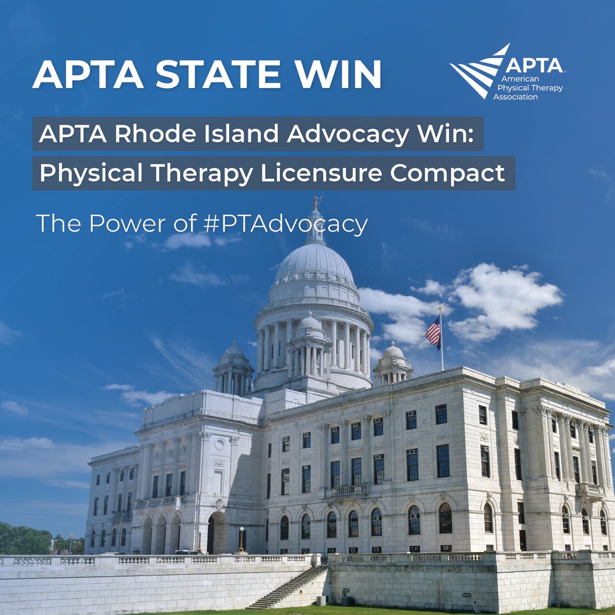 American Physical Therapy Association (APTA) (@apta_official) on Twitter photo Thanks to the unwavering advocacy of <a href="/RIAPTA1/">APTA Rhode Island</a>, Rhode Island is now the 38th state to pass #PTCompact legislation! This success adds another state for PTs and PTAs to practice with a single license.
Learn more about current state legislative efforts: apta.org/advocacy/issue… Thanks to the unwavering advocacy of <a href="/RIAPTA1/">APTA Rhode Island</a>, Rhode Island is now the 38th state to pass #PTCompact legislation! This success adds another state for PTs and PTAs to practice with a single license.
Learn more about current state legislative efforts: apta.org/advocacy/issue…