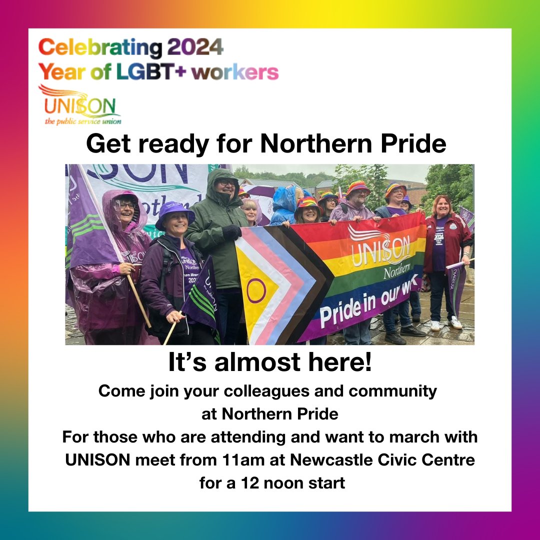 UNISON Northern LGBT+ (@unisonnlgbtplus) on Twitter photo Join us this Saturday at <a href="/northernprideuk/">Northern Pride</a> Pride is a celebration, but it is also a protest and we'll keep fighting for LGBT+ rights during <a href="/unisontheunion/">UNISON - UK's largest union</a> Year of LGBT+ Workers and beyond!💜✊ Join us this Saturday at <a href="/northernprideuk/">Northern Pride</a> Pride is a celebration, but it is also a protest and we'll keep fighting for LGBT+ rights during <a href="/unisontheunion/">UNISON - UK's largest union</a> Year of LGBT+ Workers and beyond!💜✊