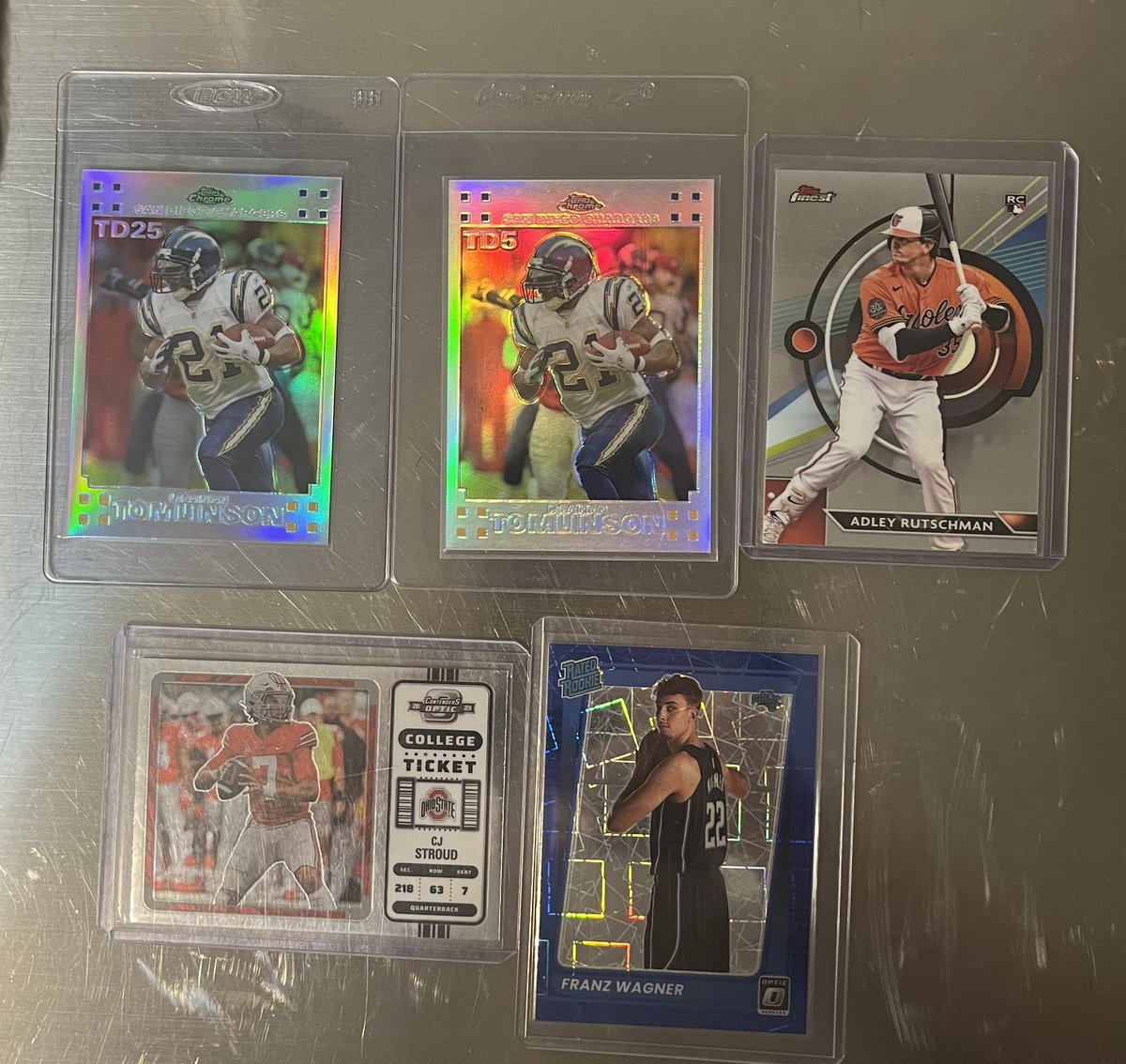 LegionofBolt's tweet photo. @870Cards For trade for Justin Herbert. Nico is /99, Worthy is /100, Moss is game used, and both LTs are /199 https://t.co/MNlsU54YJ1