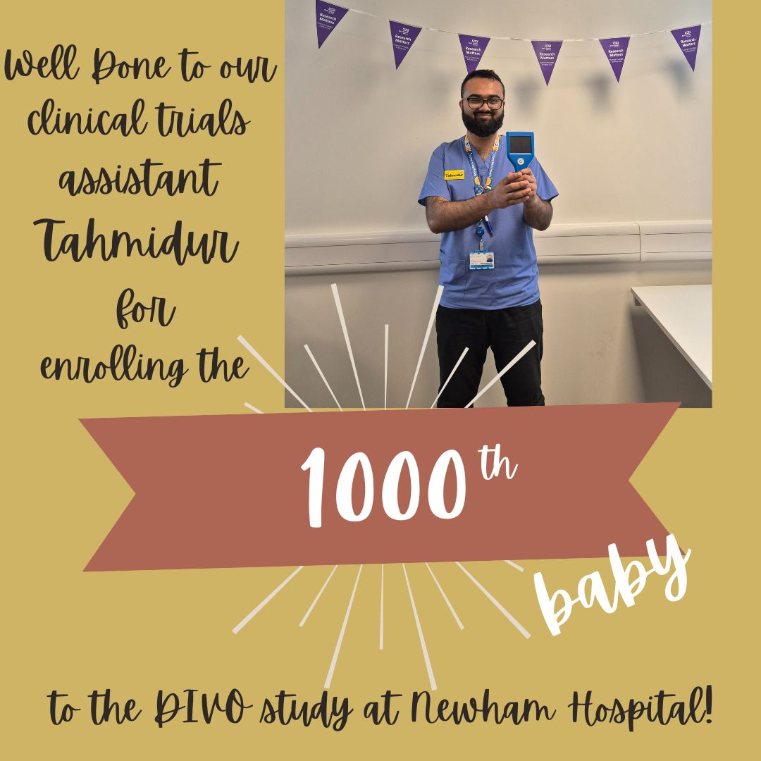 Well done to Tahmidur for enrolling the 1000th patient at Newham hospital <a href="/newham_research/">Newham Hospital Research</a> <a href="/NHSBartsHealth/">Barts Health</a> to the #DIVO study! 👏👏👏