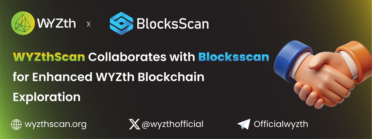 wyzthofficial's tweet photo. Unlock deeper insights and seamless WYZth blockchain exploration with the powerful collaboration between WYZthScan and @BlocksScan. Elevating transparency and efficiency in the decentralized world. ๐๐ #BlockchainInnovation #WYZthScan #Blocksscan
#Blockchain #CryptoCollaboration #BlockchainExplorer #WYZthScan #Blocksscan #DeFi #CryptoNews #TechInnovation