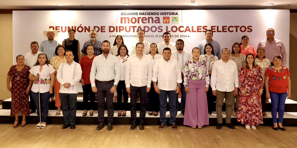 TabascoJavier's tweet photo. Nos reunimos con las 27 diputadas y diputados electos de la Coalición Morena, PVEM y PT. Con respeto entre Poderes, cumpliremos el mandato de construir el segundo piso de la Cuarta Transformación con humanismo, honestidad, austeridad y bienestar. ¡Unidad por el pueblo! https://t.co/dOQFxt9zch