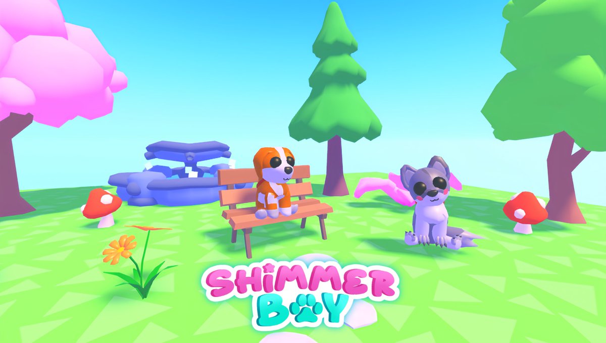 What a beautiful scene of a dog and a cat at a park! 🌳 

Scene created by Joseph &amp; Dante 📸✨ #ShimmerBay 

✨🍵 Like and repost this tweet for more tea! 🍵✨

#RobloxDev #Roblox #Game #Gaming 🏝️
