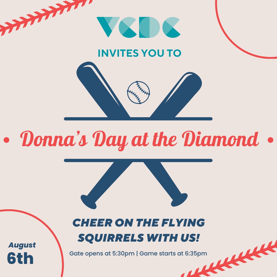 We are excited to invite you to VCDC's annual baseball outing: Donna's Day at the Diamond! 
Please join VCDC at The Diamond on Tuesday, August 6th, to watch The Richmond Flying Squirrels play.
RSVP here: 
eventbrite.com/e/donnas-day-a…