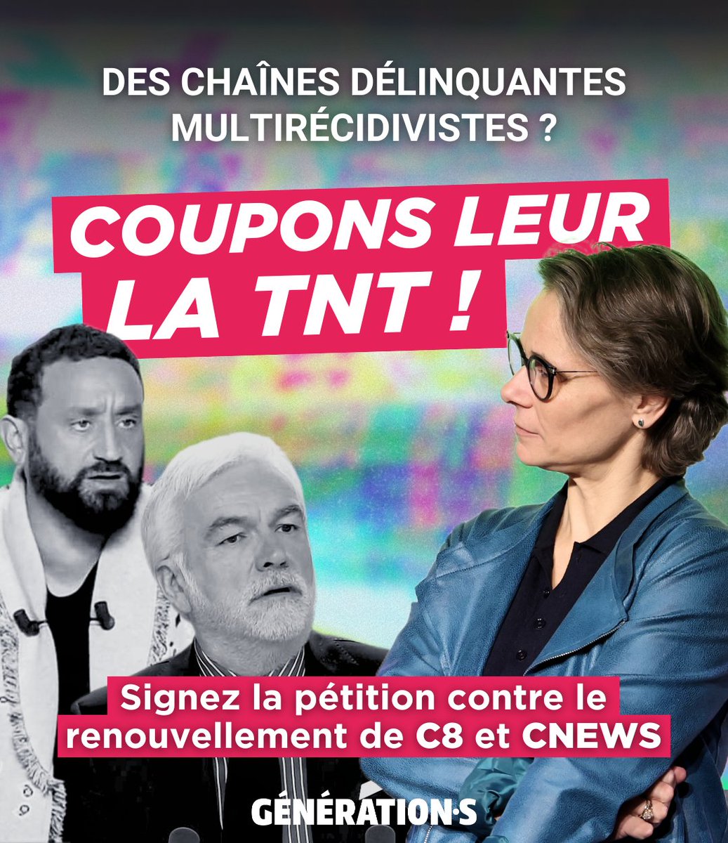 GenerationsMvt's tweet image. 🔴 Alors que l'ARCOM a auditionné C8 et CNEWS, nous réaffirmons que l'accès aux canaux TNT pour ces chaînes multirécidivistes ne doit pas être renouvelé !

👉 Soutenez la pétition portée par @STaillePolian et @_lemouvement : speakout.lemouvement.ong/campaigns/non-…