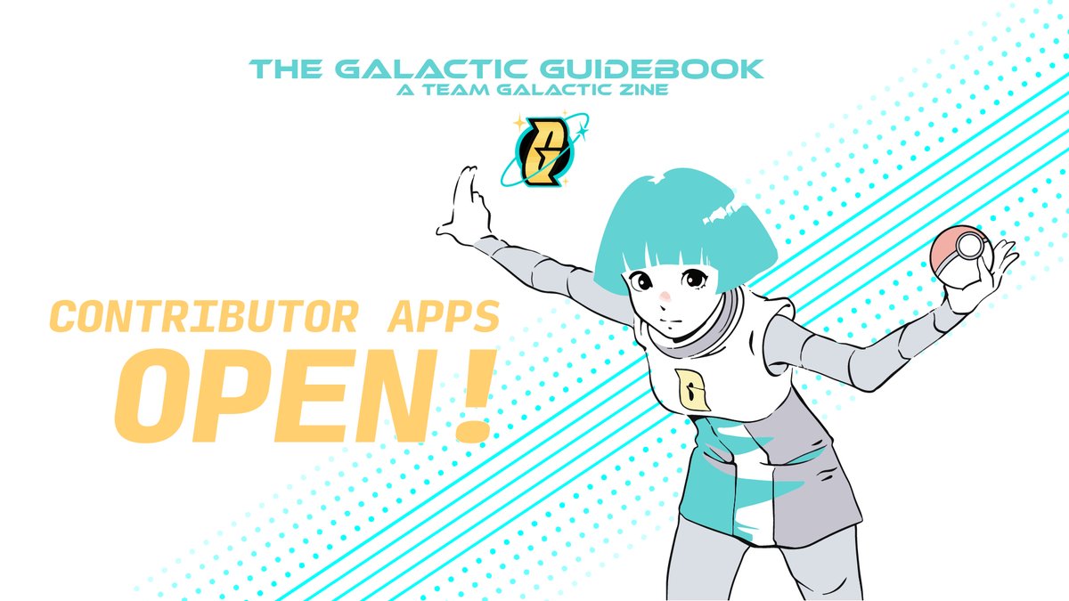 galactic_zine's tweet photo. {#Pokemon}

💫Contributor Apps Open💫

It's time! We're looking for a vast amount of writers, artists, and merch artists to help bring our guidebook to fruition! 

If you're interested in becoming a part of Team Galactic, apply 👇 https://t.co/5biuzhF5ZL