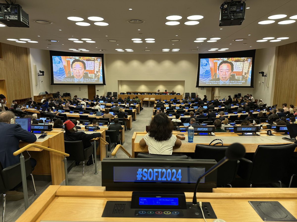 Today at the #SOFI2024 event during #HLPF at UN headquarters, <a href="/FAODG/">FAO Director-General QU Dongyu</a> underscores the need for cross-sector collaboration and investment for better nutrition, better environment and better life.
