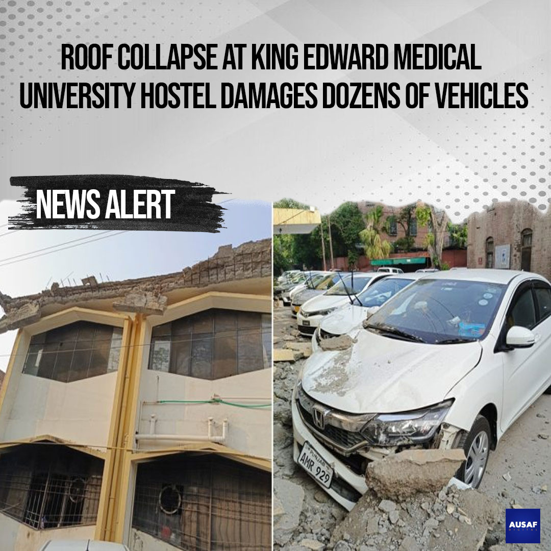 AusafOfficial's tweet photo. The roof of the doctors' hostel of King Edward Medical University collapsed, damaging dozens of vehicles, here on Monday.

Read more: https://t.co/JhVE04SKsB https://t.co/c27i5qIBrW
