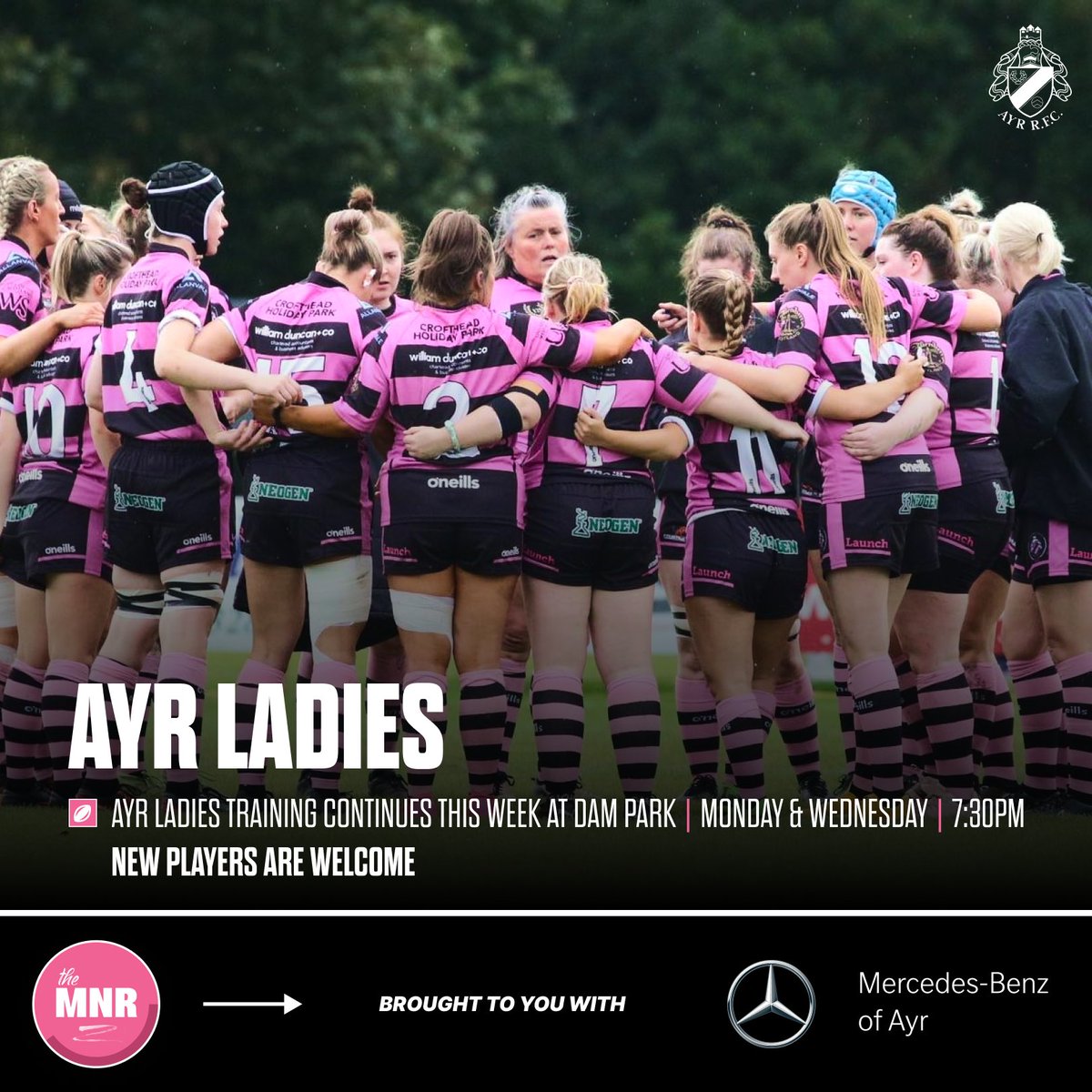 OfficialAyrRFC's tweet photo. The Monday Night Roundup | 🗒️

Start your week off by catching up on all the ongoings at the club - Brought to you with Mercedes-Benz of Ayr!

For all things Ayr Rugby Club - Visit our app 👇
https://t.co/uwkQMQkiuX

#millbraemade | #MNR https://t.co/bnYXDmmKBU