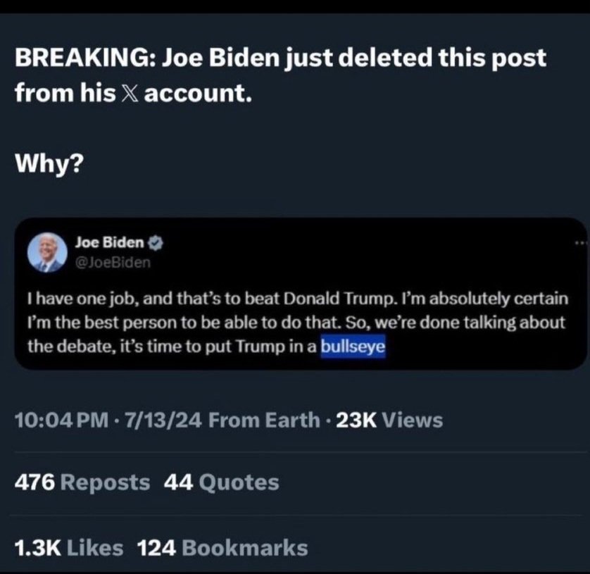 1959Goldstein's tweet photo. @POTUS Covering up ur part of the assassination attempt on the former President Donald J Trump 
This is worse than the claim of January 6th by a mile
NO ONE IS ABOVE THE LAW
#BackStepping
#ChargeBidenOnAssassinationAttempt
#ImpeachBiden
#BidenMustGo
#BidenMustResign
#LierInChief https://t.co/COovVqcxIe