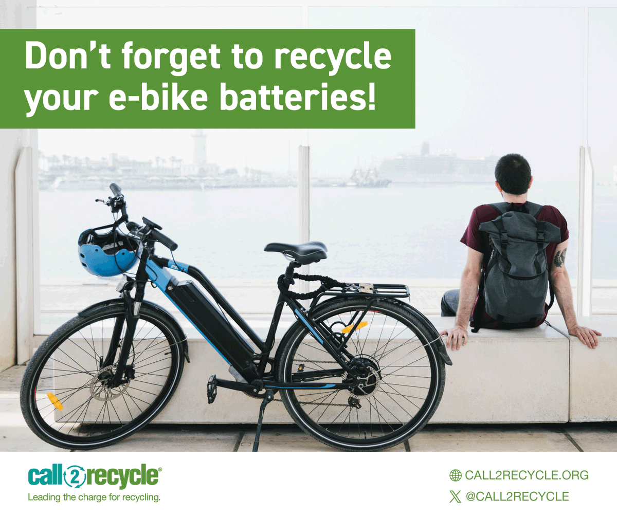 Call2Recycle_VT's tweet photo. Do you ride your e-bike so much you've worn out the battery? 🌞

When it’s time for a new battery, don’t forget to recycle your old one at an #ebike retailer near you. 🚲 🔋

Find a battery recycling drop-off location using #Call2Recycle’s online tool: https://t.co/KaYByRY7zH https://t.co/Hft7Zktwn0