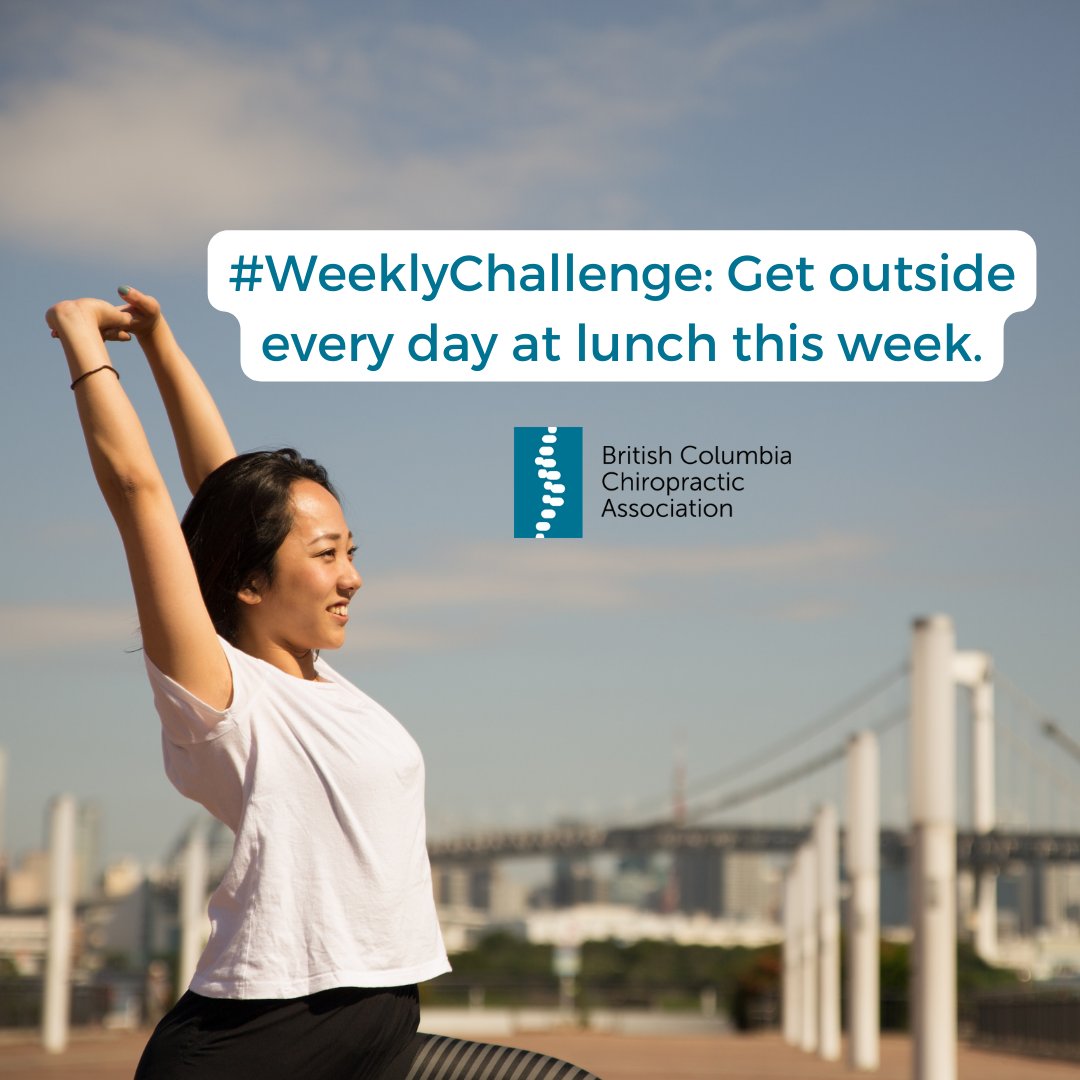 For this week’s #WeeklyChallenge, get outside during your lunch breaks. 

Fresh air can help increase energy and boost your mood. 

#BCChiro #GetOutside