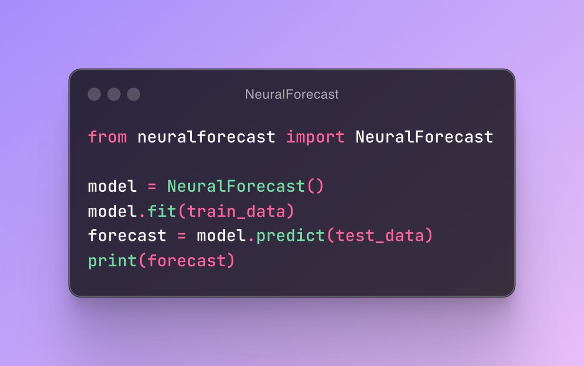 📈 NeuralForecast for time series forecasting. It's specialized in neural network models. Perfect for forecasting needs! Here's a simple use case. #NeuralForecast #TimeSeries