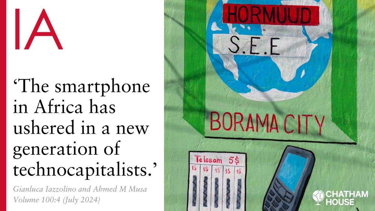 International Affairs (@iajournal_ch) on Twitter photo Drawing from 10+ years of research in the Somali Horn of Africa, <a href="/giazzolino/">Gianluca Iazzolino</a> & <a href="/ahmedmmusa3/">Ahmed M. Musa</a>'s article studies the unique dynamics of digital capitalism in the conflict-torn region.
Read for FREE here >> doi.org/10.1093/ia/iia… Drawing from 10+ years of research in the Somali Horn of Africa, <a href="/giazzolino/">Gianluca Iazzolino</a> & <a href="/ahmedmmusa3/">Ahmed M. Musa</a>'s article studies the unique dynamics of digital capitalism in the conflict-torn region.
Read for FREE here >> doi.org/10.1093/ia/iia…