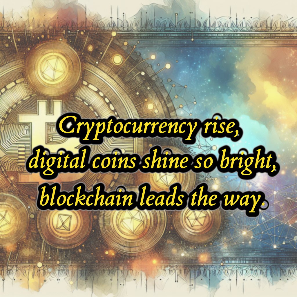 hakurator's tweet image. Cryptocurrency rise,
 digital coins shine so bright,
 blockchain leads the way.
Are you ready to ride the cryptocurrency wave? 🚀 Check out this haiku that perfectly captures the essence of digital coins and blockchain technology! #Cryptocurrency #Blockchain #DigitalCoins