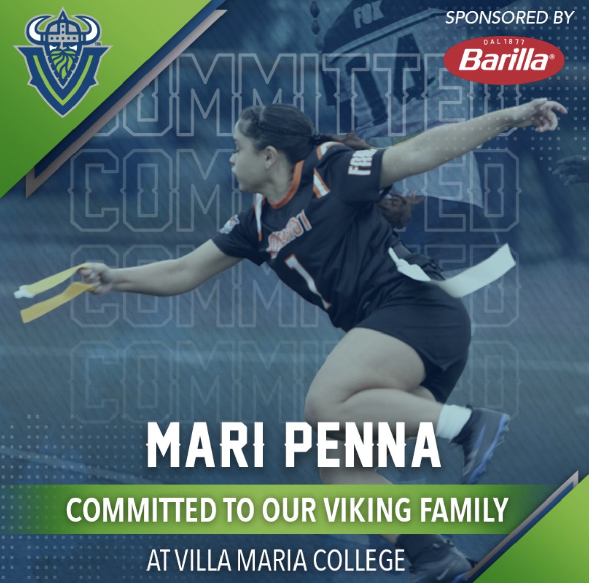 Welcome Mari Penna (Linebacker from Amherst, NY) to the Villa Maria Flag team!