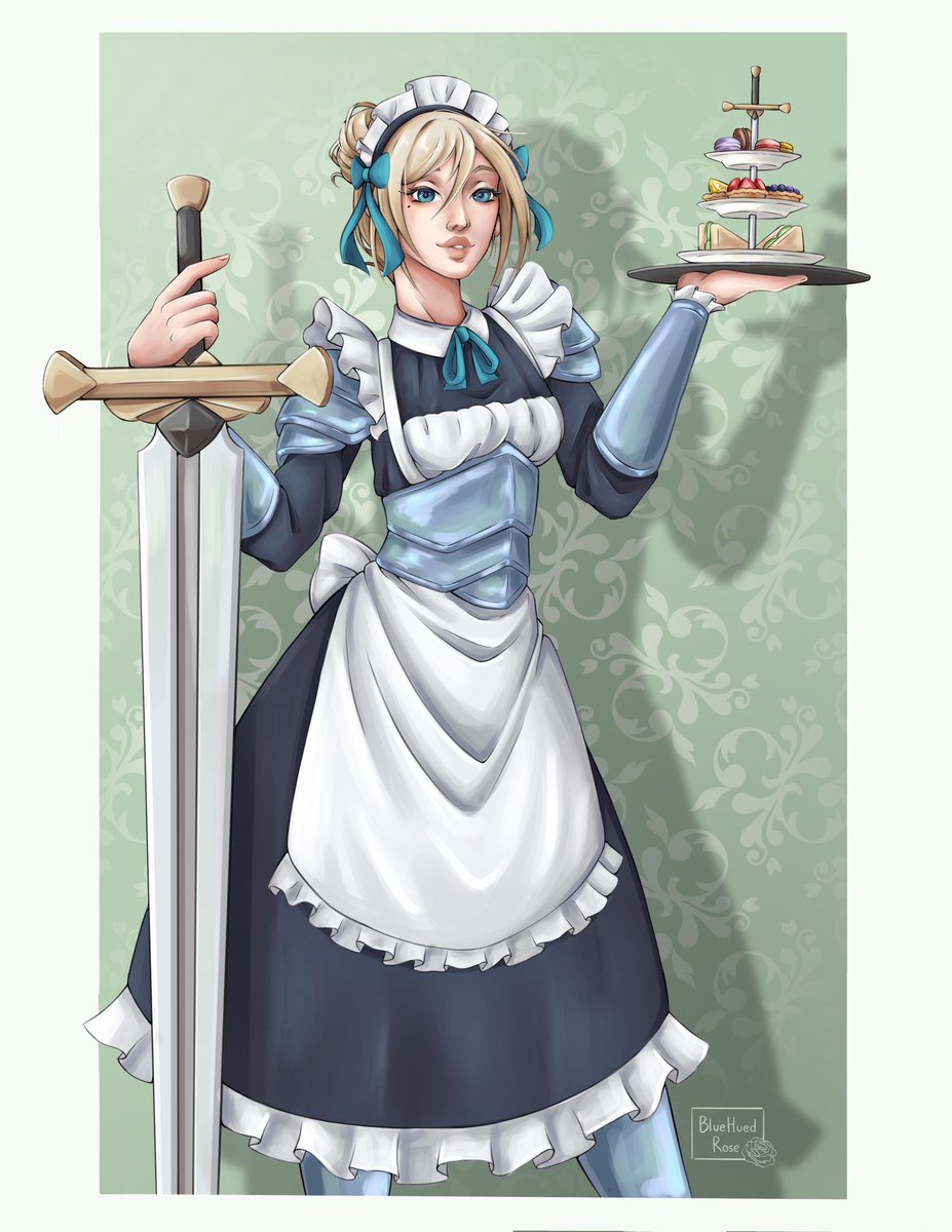 ♠️ Battle Maid ♠️
.
A classy armored, knightly, maid!
I love her giant sword and teeny tiny finger sandwiches. 
.
.
#digitalart #digitalpainting #illustration #conceptart #characterdesign #animeart