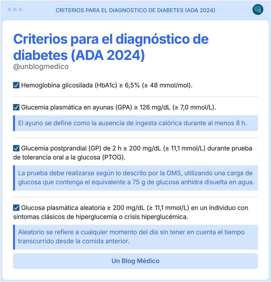 🏥 | Criterios para el diagnóstico de diabetes (ADA 2024)

Aquí encuentras otros +100 resúmenes como este: unblogmedico.gumroad.com/l/100resumenes