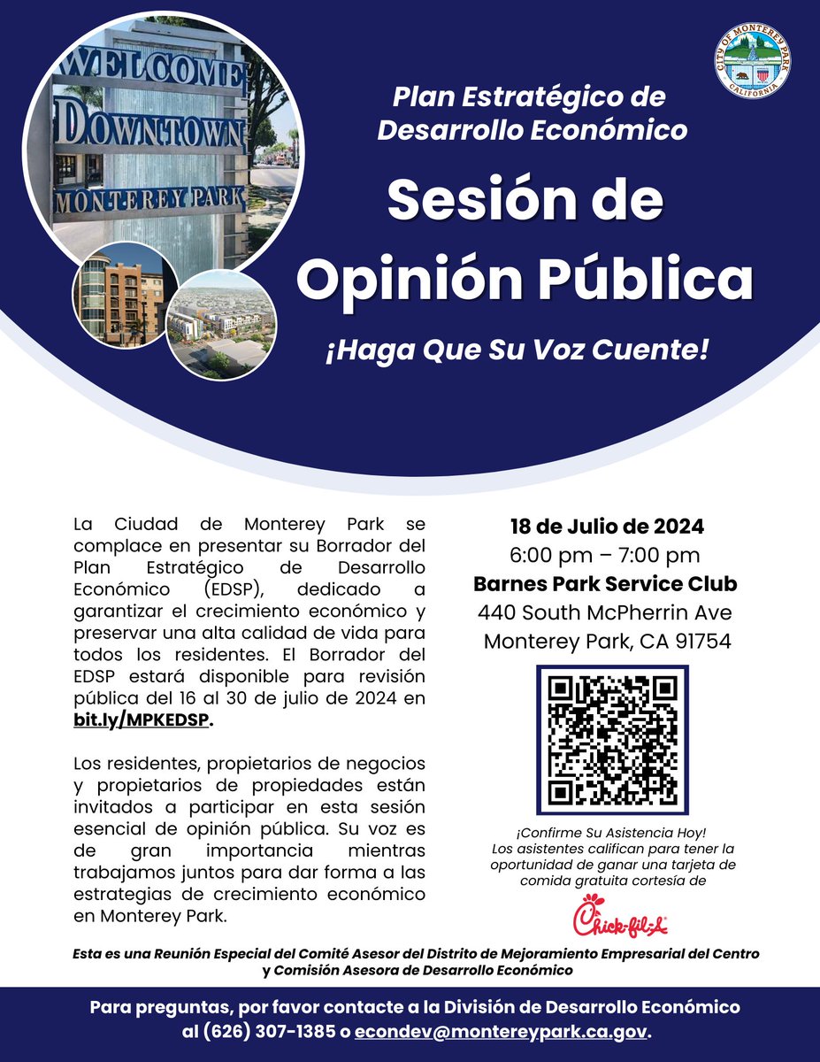 cityofmpk's tweet image. 📣 Monterey Park residents &amp;amp; business owners! Impact our city&apos;s economic growth. Join the July 18 Public Input Session and share your thoughts on the Draft EDSP. Review from July 16-30 at i.mtr.cool/gxntfrahjm Secure your spot on Eventbrite! 🗓️ #EDSP #MontereyPark