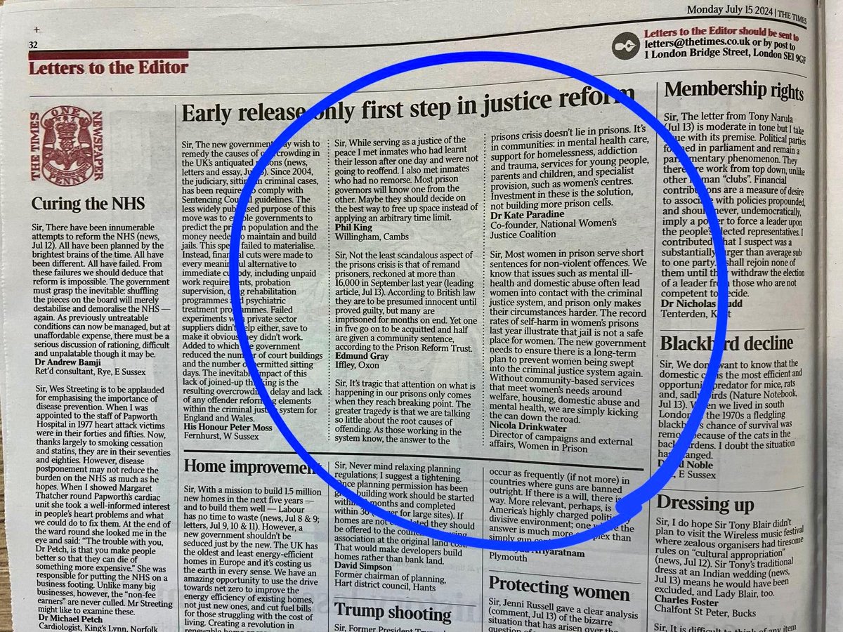 Great letters in <a href="/thetimes/">The Times and The Sunday Times</a> today by <a href="/klparadine/">Kate Paradine</a> + <a href="/WIP_live/">Women in Prison</a>'s Nicola Drinkwater reiterating prisons are not safe places for women. The answer to the prisons crisis lies in community-based services, welfare + MH care, holistic, trauma-informed specialist support &amp; #womenscentres