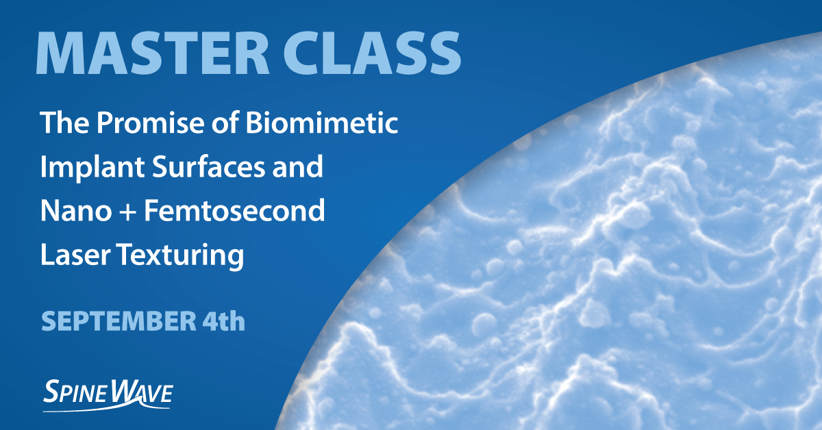 Join Us September 4, 7pm Eastern for our newest Master Class! 

Nano+Femtosecond laser texturing offers a new way to create biomimetic implant surfaces. Learn about the potential to improve implant osseointegration and fusion results. 

Register now! shorturl.at/RDnPX