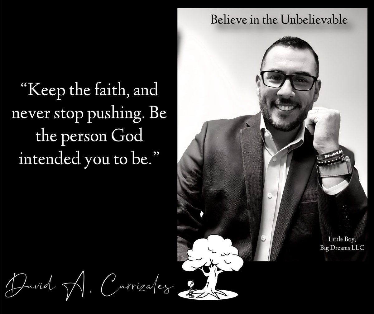 DCBITUB's tweet photo. It’s hard. Nothing worth having is easy. So, what will you do? Our wildest dreams live beyond our limitations. Keep the faith. God has you. Believe In The Unbelievable that is YOU.
David Carrizales #Motivational #Quotes #storywithpurpose #purposefulpathways #growth
#believe #bitub #speaker #coach
#consultant #faith #InspirationalQuotes #Influence
Little Boy, Big Dreams LLC
Purposeful Pathways