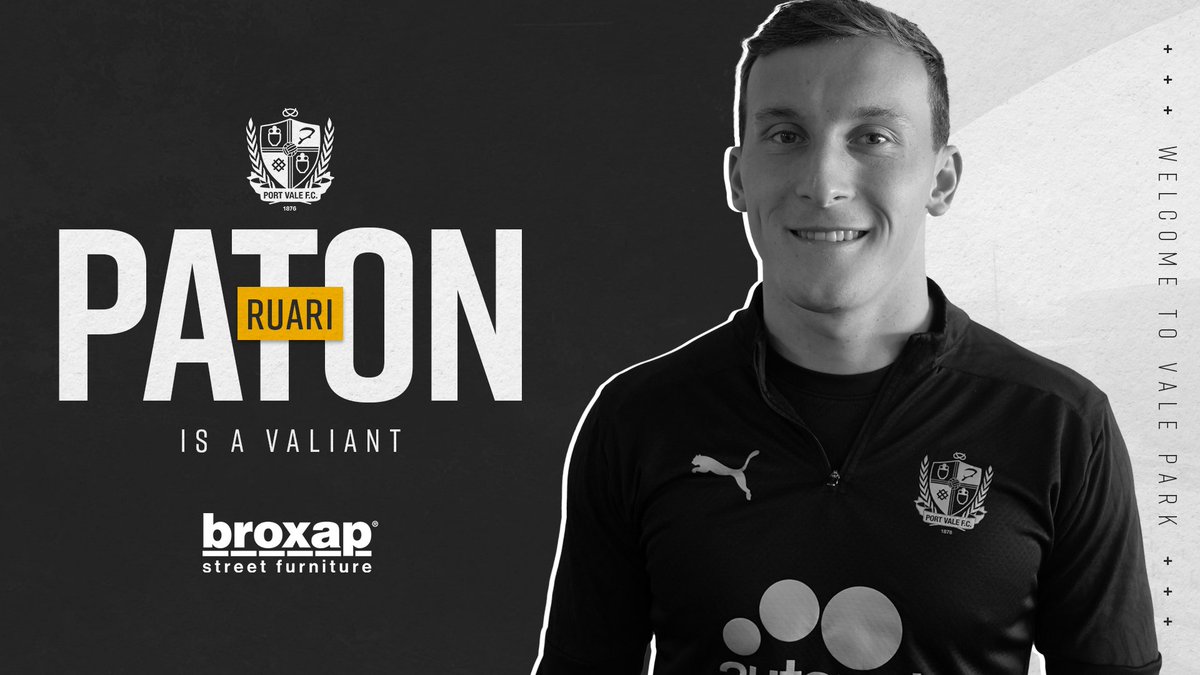Paton is a Valiant! ⚔️

We are delighted to announce the signing of striker, Ruari Paton, from Scottish Championship side, Queens Park, for an undisclosed fee.

Welcome to Vale Park, Ruari! 👊

#PVFC | <a href="/BroxapLtd/">Broxap</a>