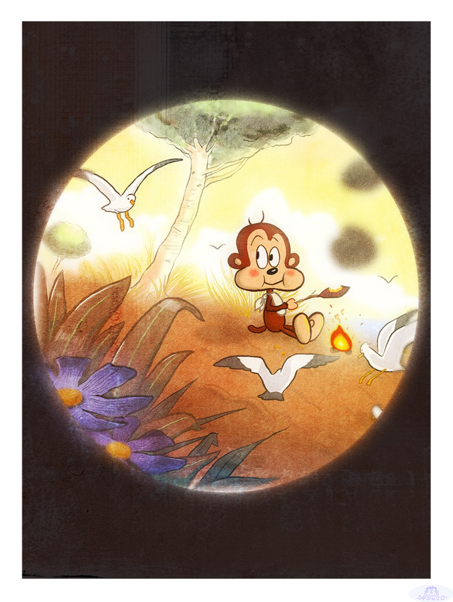 CMVAHeymans's tweet photo. I took my Sponjo illustration and made it look like an old magic lantern slide. 🧐📷#sponjo #sponjo_spingiolino #monkey #monkeymania #monkey #さる #かわいい #cute #magiclanter #lanternemagique #lanternamagica https://t.co/RE41FD2At1
