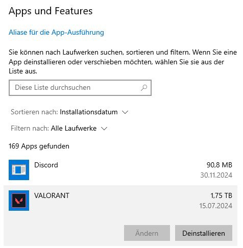 Windows ist der größte Müll. Discord hat sich in der Zukunft installiert und Valo ist einfach größer als die Festplatte.. wtf
