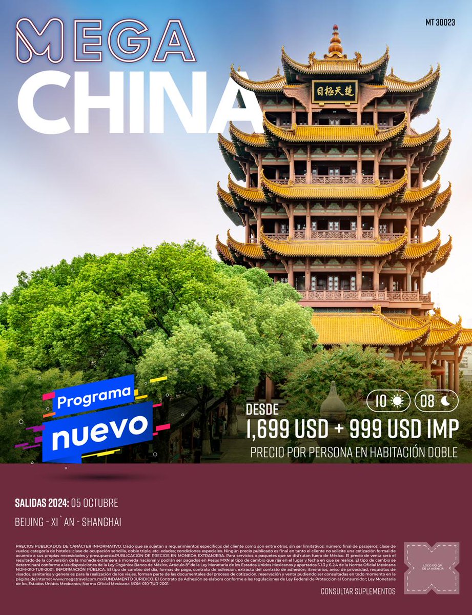 eyilmaz_mx's tweet photo. China 中 is back!  🇨🇳💪😎
China 🇨🇳 ha sido uno de los último destinos en normalizarse.  Mega Travel vuelve a ofrecer el legendario programa Mega China 🇨🇳!
La Ciudad Prohibida de #Beijing , Los Guerreros de Terracota de #Xian y #Waitan en #Shanghai están más alcanzables que nunca! 🇨🇳💪😎
#somosincreibles #1mundodeposibilidades @megatravel_mx @xinhuatravel