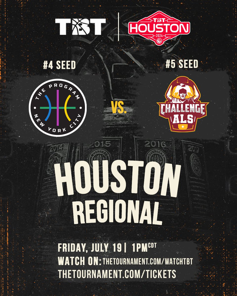TBT (@thetournament) on Twitter photo Challenge ALS’ FINAL TBT Roster and Round 1 Matchup:
TBT Tickets to see <a href="/TMchallengeALS/">Team Challenge ALS</a> in Houston: thetournament.com/tbt/tickets Challenge ALS’ FINAL TBT Roster and Round 1 Matchup:
TBT Tickets to see <a href="/TMchallengeALS/">Team Challenge ALS</a> in Houston: thetournament.com/tbt/tickets