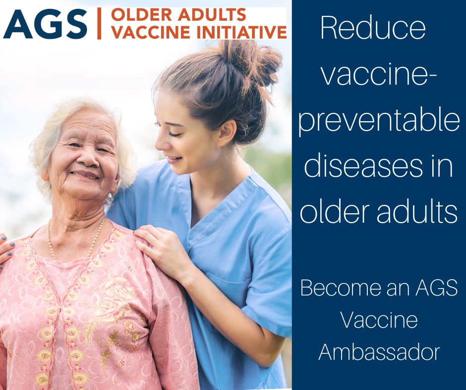 AmerGeriatrics's tweet photo. An @AmerGeriatrics Vaccine Ambassador is a health care professional who works to improve vaccination rates among older adults in their community. Learn how to become a #VaccineAmbassador here: https://t.co/tV8gAuhP7H https://t.co/bewqLU8SfE