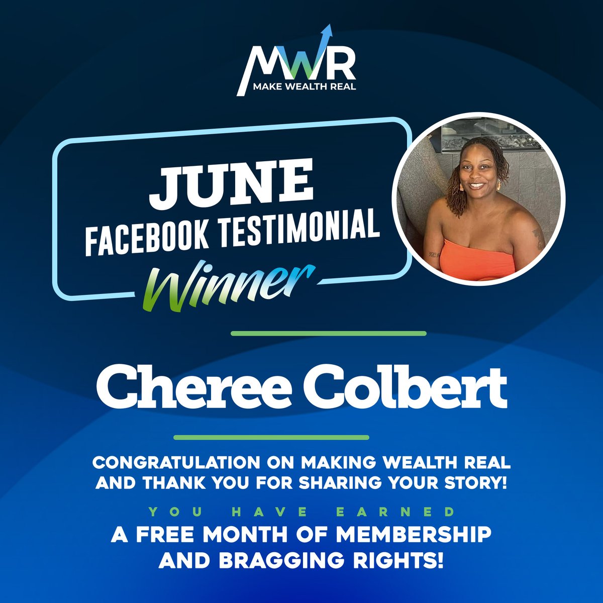 MWRFinancial's tweet photo. We have a winner for the June 2024 MWR Financial Testimonial Contest! Congratulations Cheree!
Cheree shared how #MWRFinancial has changed her life by putting $4,000 back into her pocket, reducing her bills, increasing her credit score, & giving her access to a team of experts. https://t.co/H0JjP6bUoL