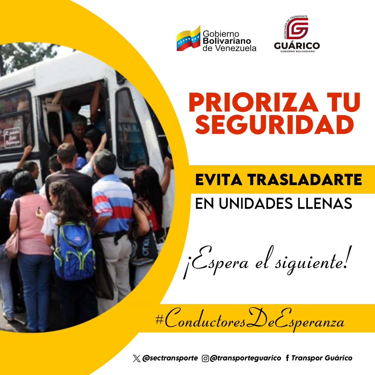 Prioriza tu seguridad en el transporte público. 🚎

Evita viajar en la puerta, ya que cualquier movimien brusco puede ocasionarte heridas graves. 

Tu bienestar es lo más importante, te recomendamos esperar la siguiente unidad de transporte. 😉

Seamos #ConductoresDeEsperanza