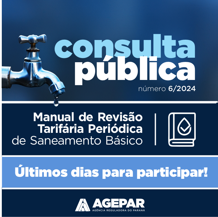 AgeparParana's tweet photo. Termina, no próximo dia 18, mais uma consulta pública da Agepar referente à 3ª Revisão Tarifária Periódica (RTP) do serviço de saneamento básico no Paraná. 
Desta vez, o tema é o Manual de Revisão Tarifária Periódica (RTP) de Saneamento Básico: https://t.co/QjQ9TRuP7e. Participe! https://t.co/4MaN5r53g1