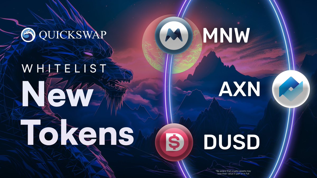 QuickSwap's token list expands further, with 3 new and exciting projects now front and center 🎉

$MNW $AXN $DUSD have been officially whitelisted on the <a href="/0xPolygon/">Polygon | POL</a> PoS and <a href="/XLayerOfficial/">X Layer</a> networks.

Learn more about the projects and tokens below:

<a href="/MNWSupplyChain/">Morpheus.Network</a> 

Morpheus