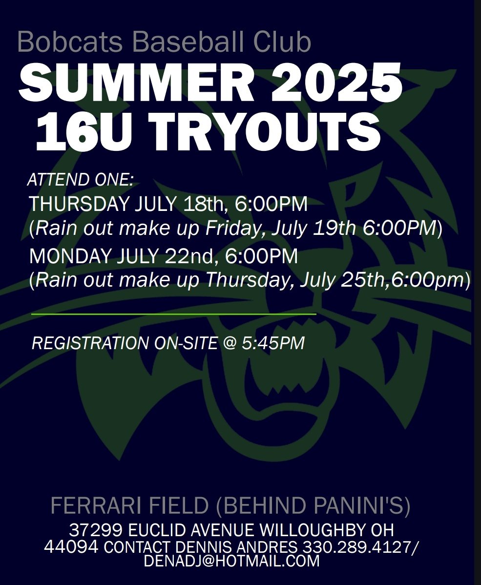 Bobcats 2025 16u is looking to add a player to our roster for next season. 

We are a competitive club that prides itself on a TEAM first mentality and great families.  We are based out of Willoughby, Ohio!