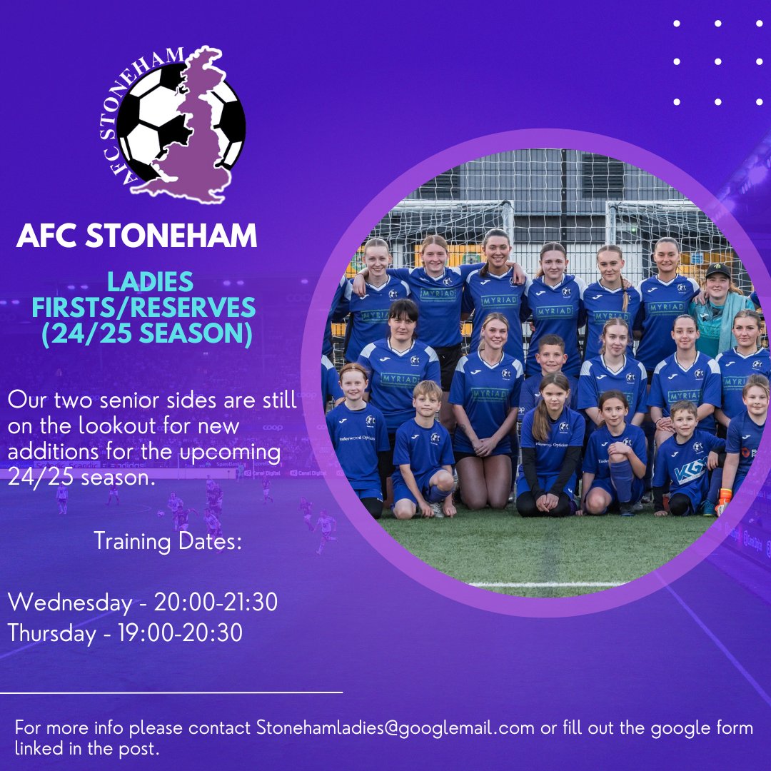 StonehamAFC's tweet photo. Both squads are still on the lookout for a couple of new additions as we begin our pre-season schedule, get in touch with the link below or contact Stonehamladies@gmail.com

https://t.co/vm4dKdjLdr https://t.co/3XFE6tdoqB