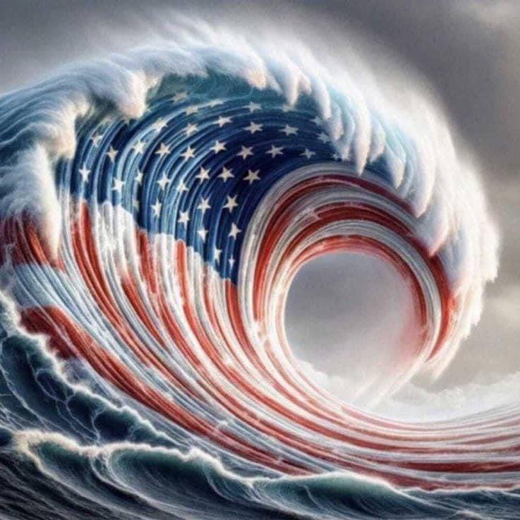 TruLiberty1776's tweet image. It's not a "Red Wave". 
It's not a "Blue Wave". 
It's an AMERICAN WAVE!
#AmericanWave
#America2024