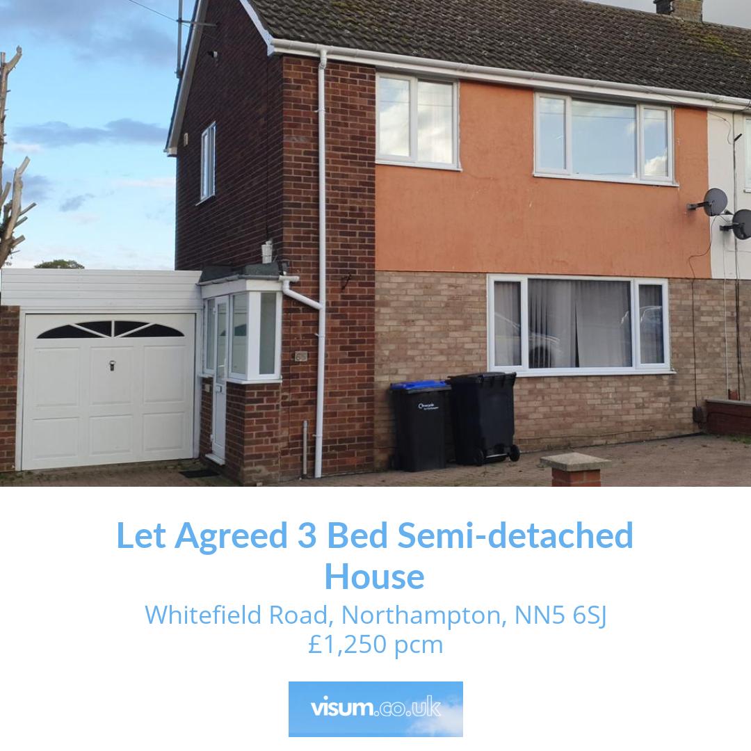 Whitefield Road, Northampton, NN5 6SJ

🛏 3 bed 
🛋 1 reception 
🚿 1 bath 

Let Agreed 3 Bed Semi-detached House £1,250 pcm 

📲 Get in touch with our team today! 

📞01455 364911 
📧 onthemarket-enquiries@visum.co.uk