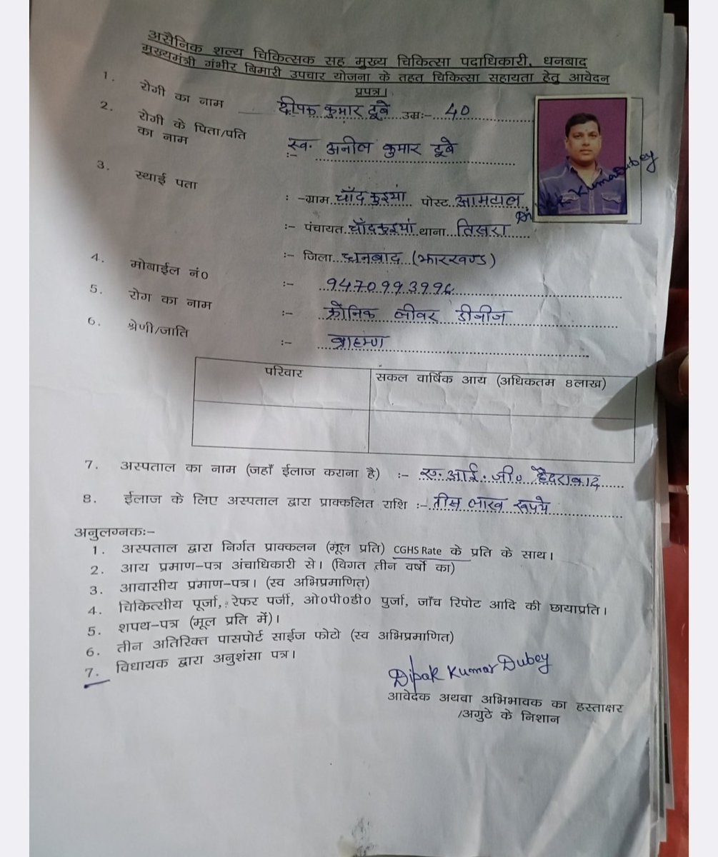 Afzalbokaro's tweet image. आ० मुख्यमंत्री @HemantSorenJMM  स्वस्थ मंत्री @BannaGupta76 जी प्रभात खबर धनबाद संस्करण झरिया विधानसभा अंतर्गत तिसरा क्षेत्र के संवाददाता  दीपक कुमार दुबे इन  दिनों  लिवर सिरोसिस जैसी गंभीर बीमारी से जूझ रहे हैं 
@ChampaiSoren दा. मदद किजिए
1/2