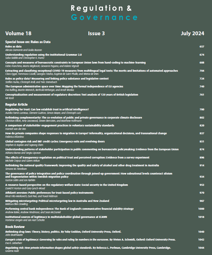 Regulation & Governance (@reggov_journal) on Twitter photo A new issue of Regulation & Governance is now available online! Check Issue 3 (Volume 18) here: bit.ly/3LrHOwt #RegGov <a href="/WileyPolitics/">Wiley Politics & Policy</a> A new issue of Regulation & Governance is now available online! Check Issue 3 (Volume 18) here: bit.ly/3LrHOwt #RegGov <a href="/WileyPolitics/">Wiley Politics & Policy</a>