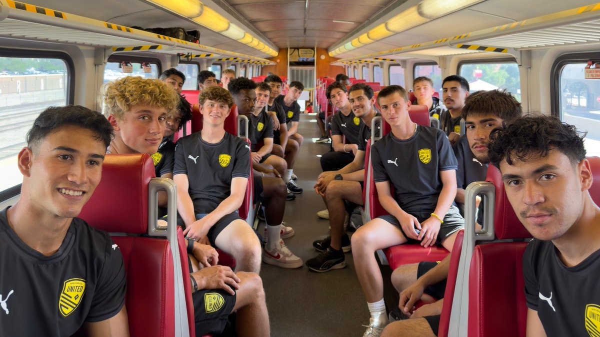 NMRXExpress's tweet photo. We were thrilled to welcome the New Mexico United U-23's on the Rail Runner last Monday! The team rode the train ahead of their match that evening in Santa Fe. Meep Meep! #NMRailRunner #RideRioMetro #SomosUnidos https://t.co/BF50eV6iXZ