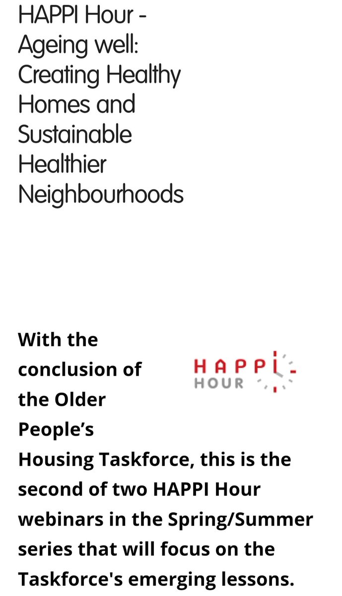 Jeremy_HLIN's tweet image. Join us tomorrow afternoon for our final #HAPPIhour in our spring/summer series when we will be exploring Ageing Well: Creating healthy homes &amp;amp; sustainable healthier communities with @sandersfaye_ Katie Shepherd @PandHSArch @SineadCMooney &amp;amp; @alison_pooley housinglin.org.uk/Events/HAPPI-H…